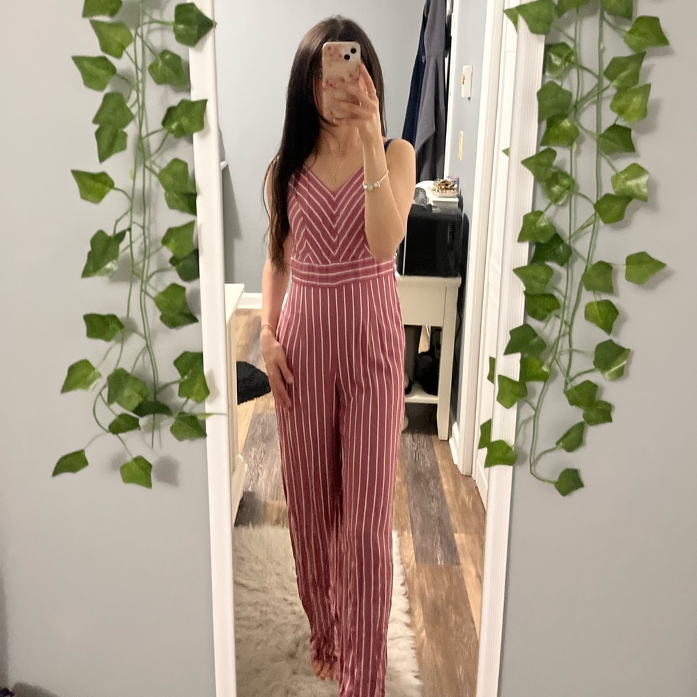 Rose pink striped jumpsuit